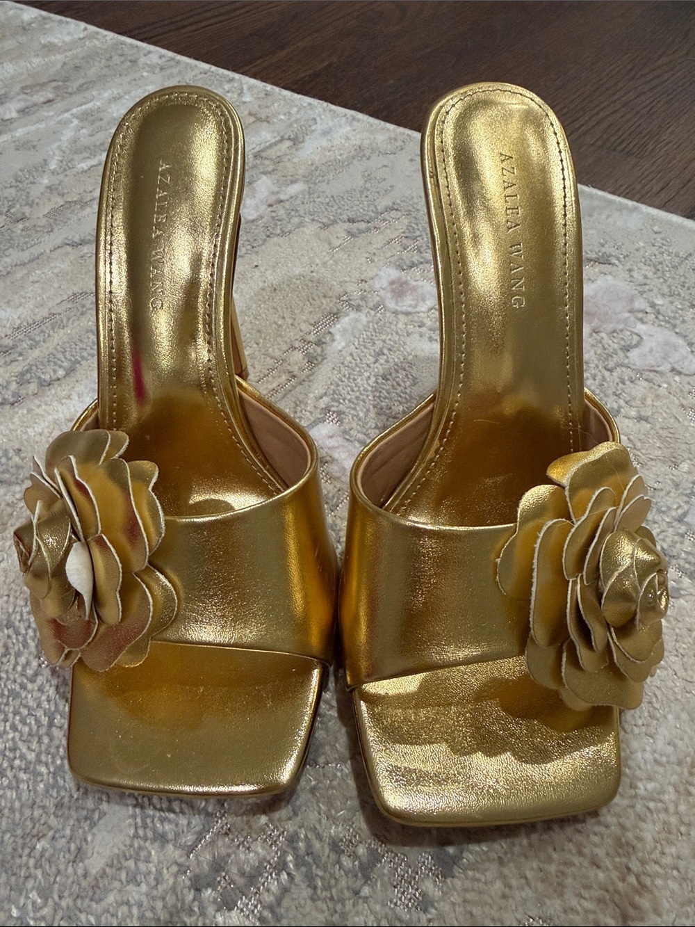 Azalea Wang Gold Floral Slip-On Mules
